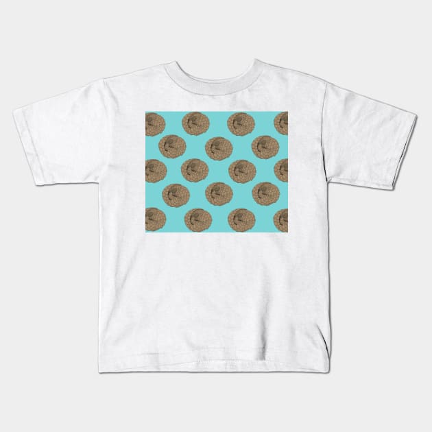 Curled Up Pangolin Illustration Kids T-Shirt by ButtonandSquirt